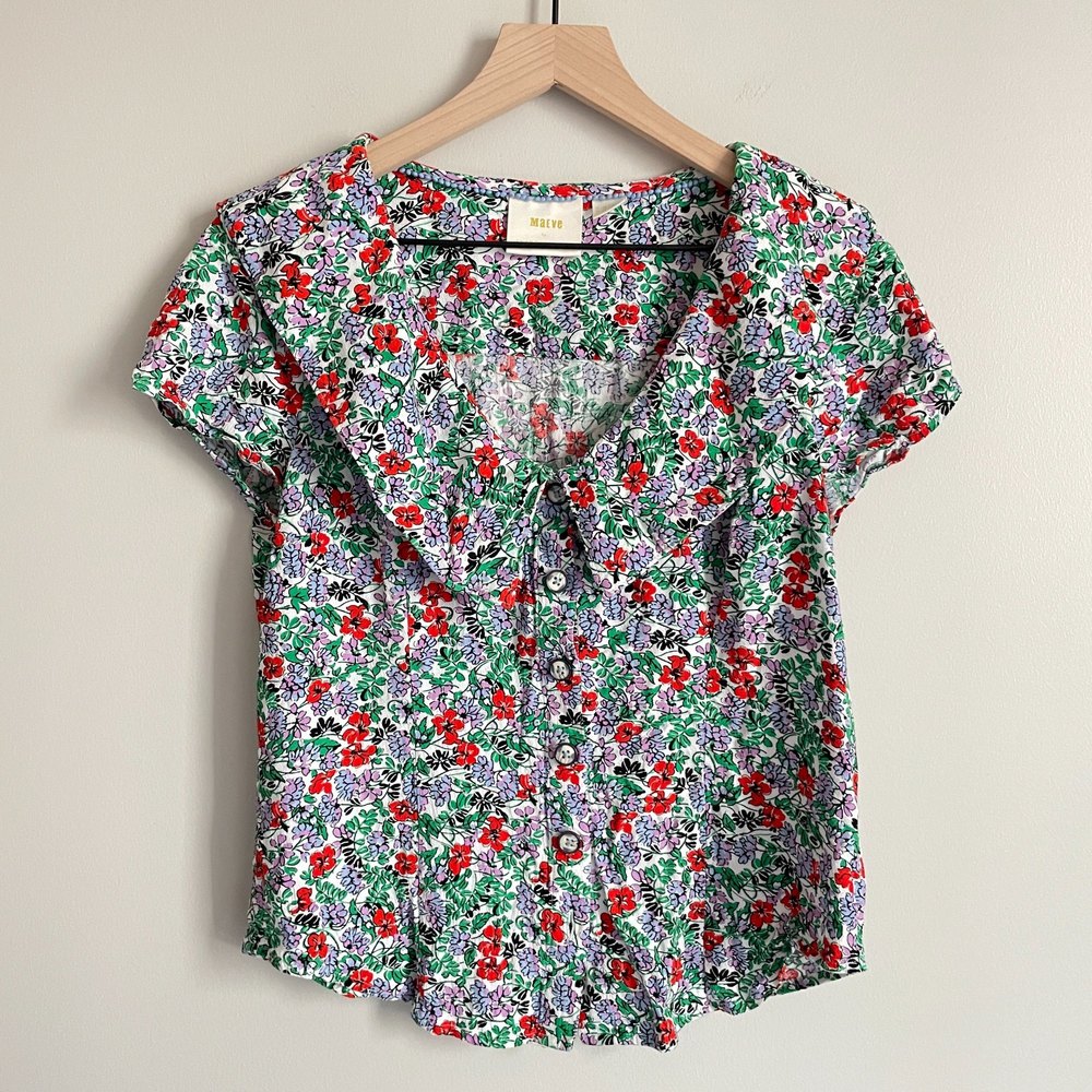 Maeve by Anthropologie Austen Collared Floral Short Sleeve Blouse - Women's 10